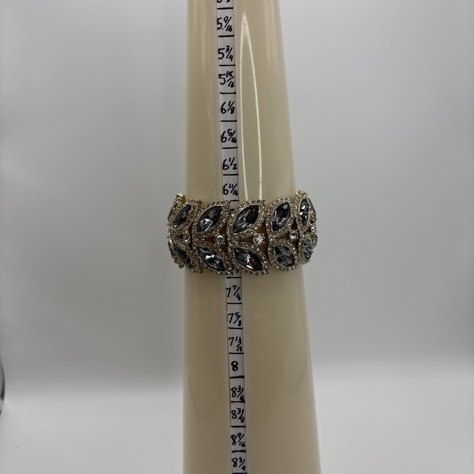 Vintage Crystal Wide Bracelet Angular Design Special Occasion Smokey-Gray 7in