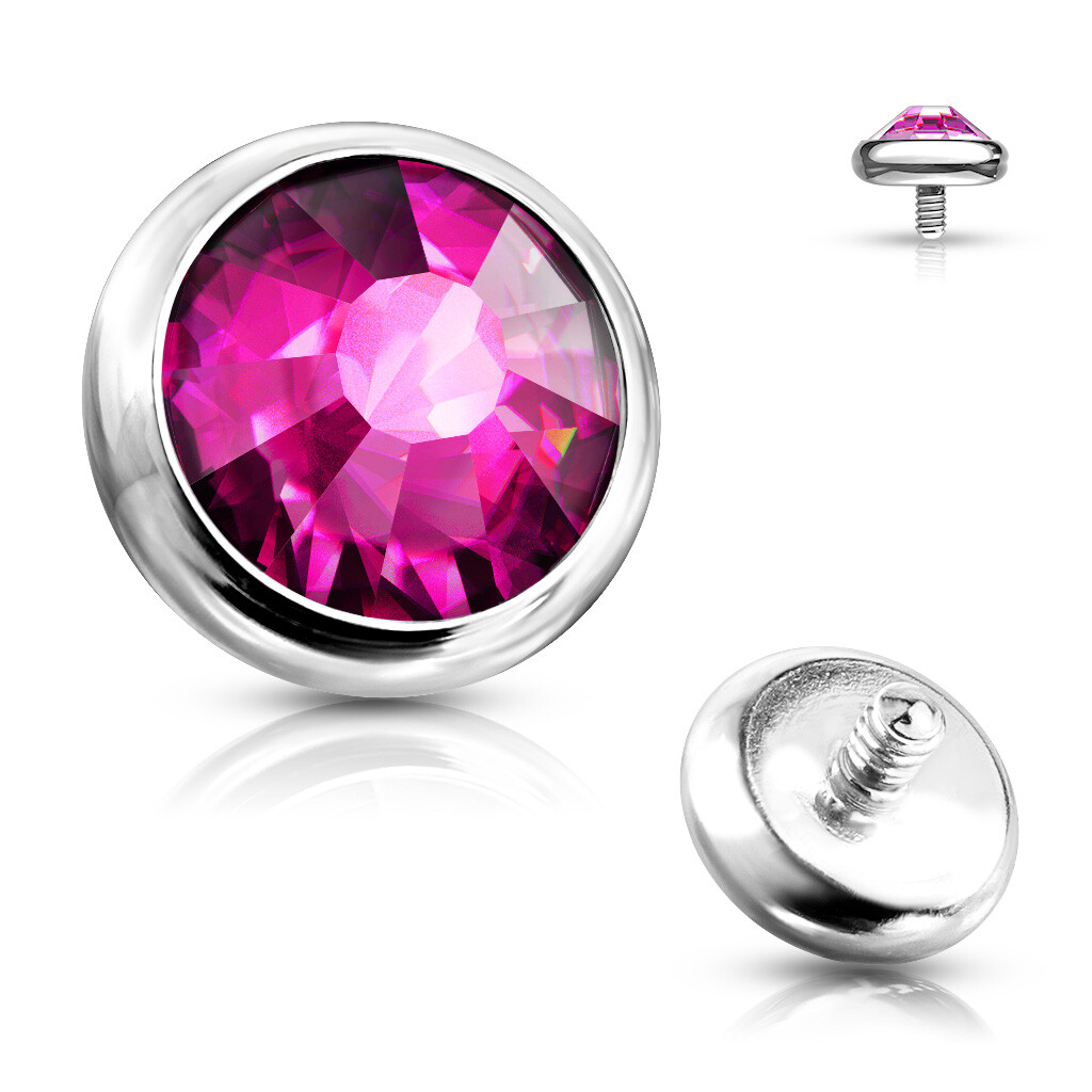 1 Pc 14G Surgical Steel Internal Threaded Flat Gem Bezel Set Dermal Anchor Top