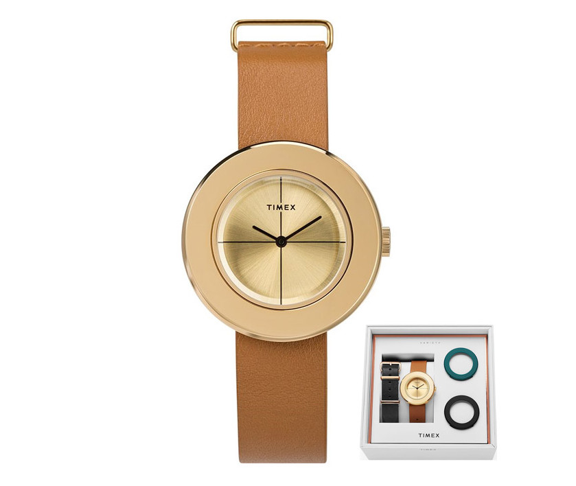 Timex Variety TWG020300 Ladies Gold Dial Watch Gift Set Extra Strap Bezels 34mm