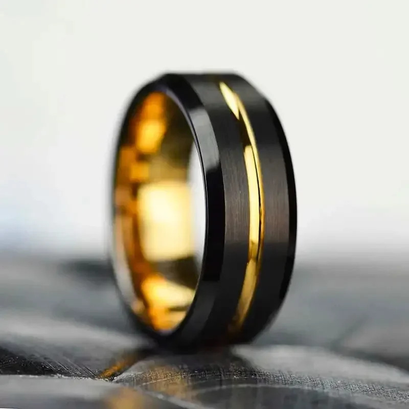 Wedding Band Ring Stainless Steel Round 8mm Groove Tension Mount Women Jewelry