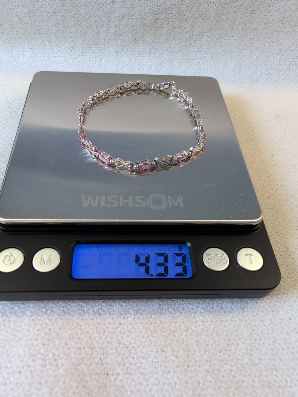 10k White Gold And Pink Sapphire Tennis Bracelet 7.25 Inches