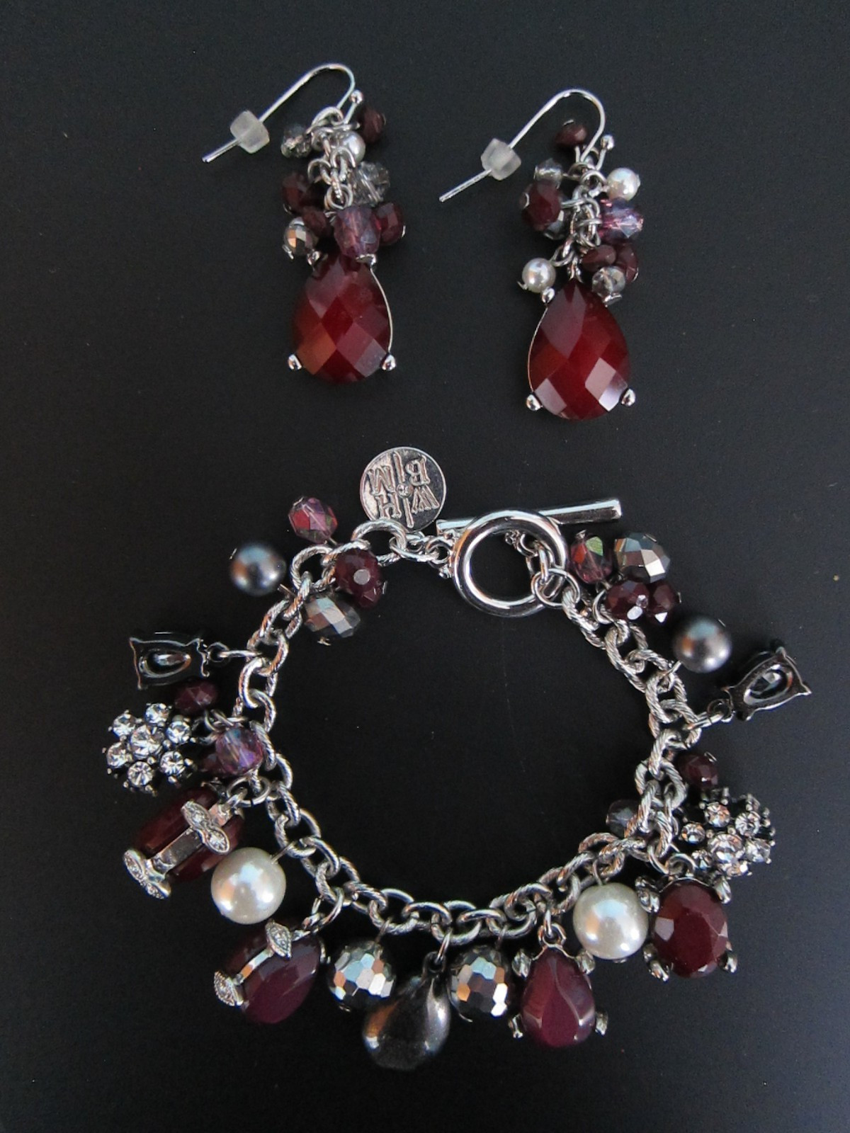 White House Black Market (WHBM) Burgundy Bracelet & Dangle Earrings Set