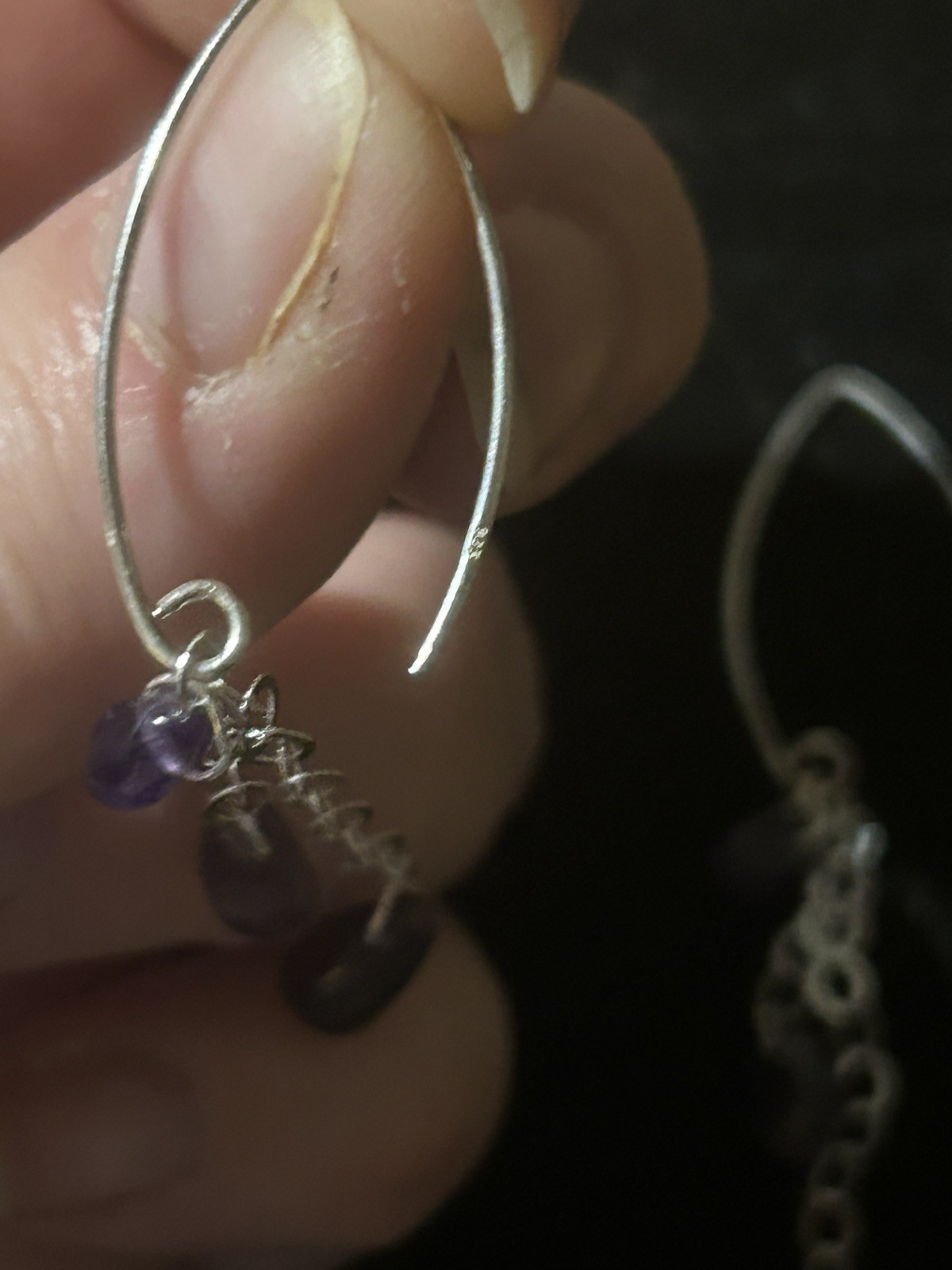 Genuine Amethyst (25 Cts approx.) 925 Silver Chain Large Hook Dangle Earrings
