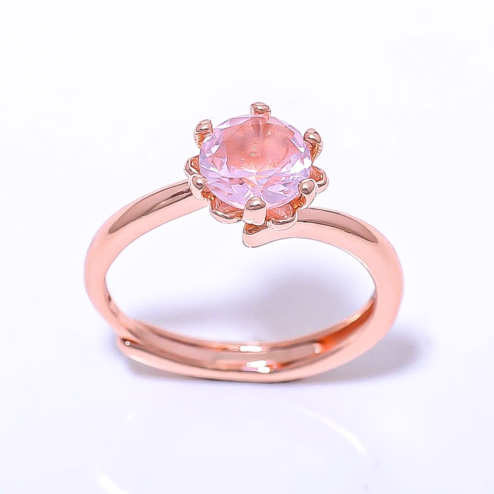 Rose Quartz Gemstone Rose Gold Plated Ring Adst (143)