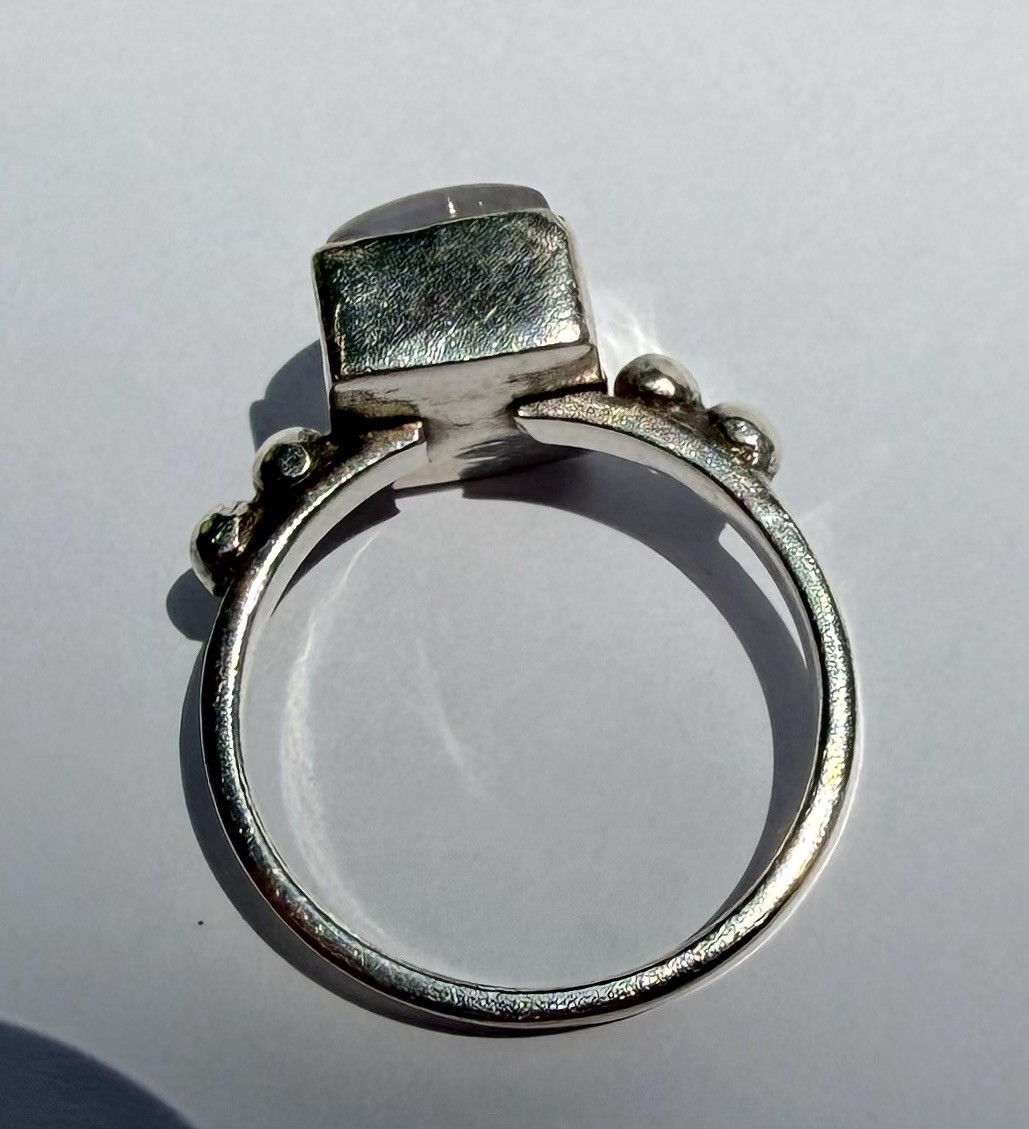 925 Sterling Silver Rainbow Moonstone Style Ring Size 7.5 Rectangular Cabochon