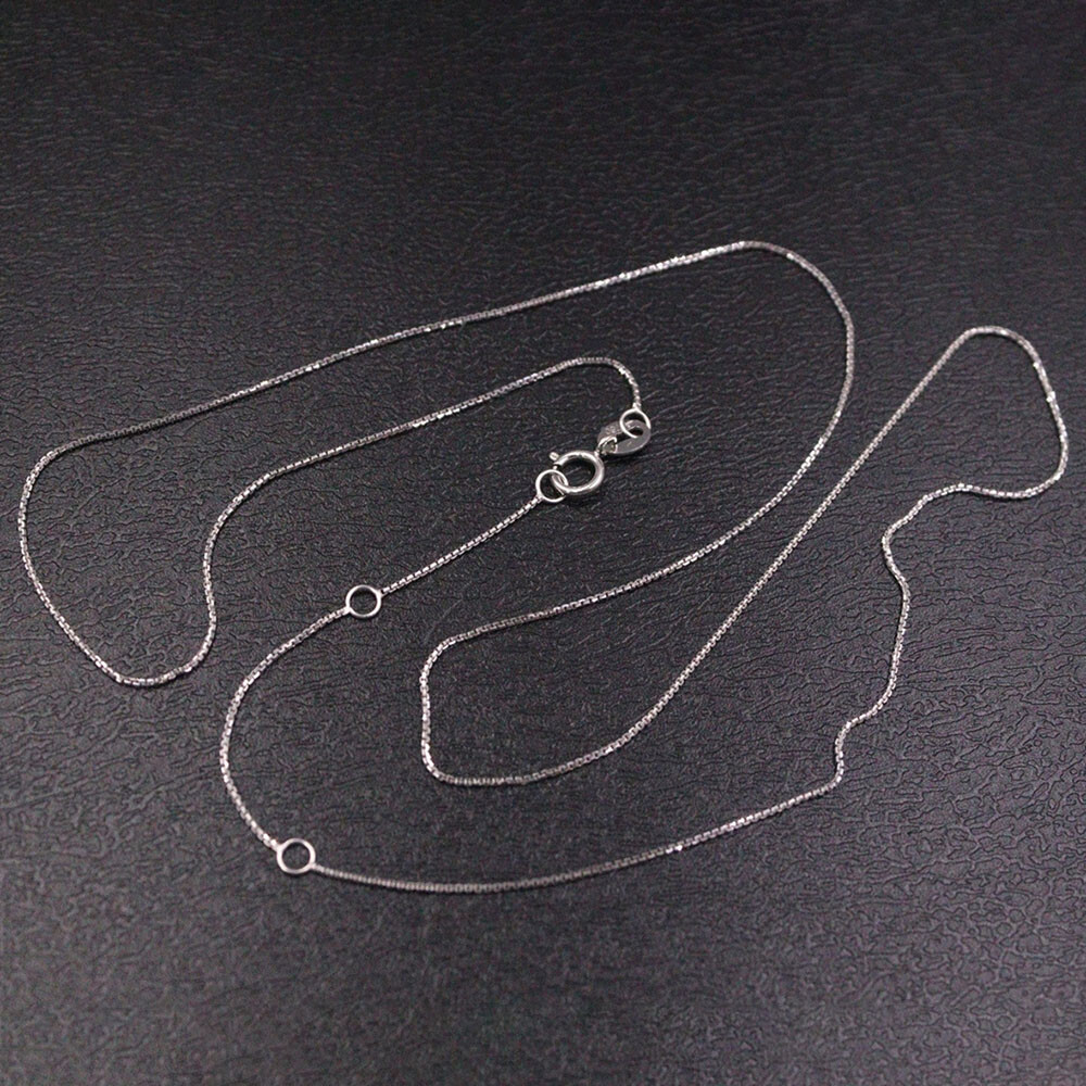 Pure Au750 18K White Gold Chain 0.7mm Lucky Box Link Necklace 1.5-1.6g 17.9inch