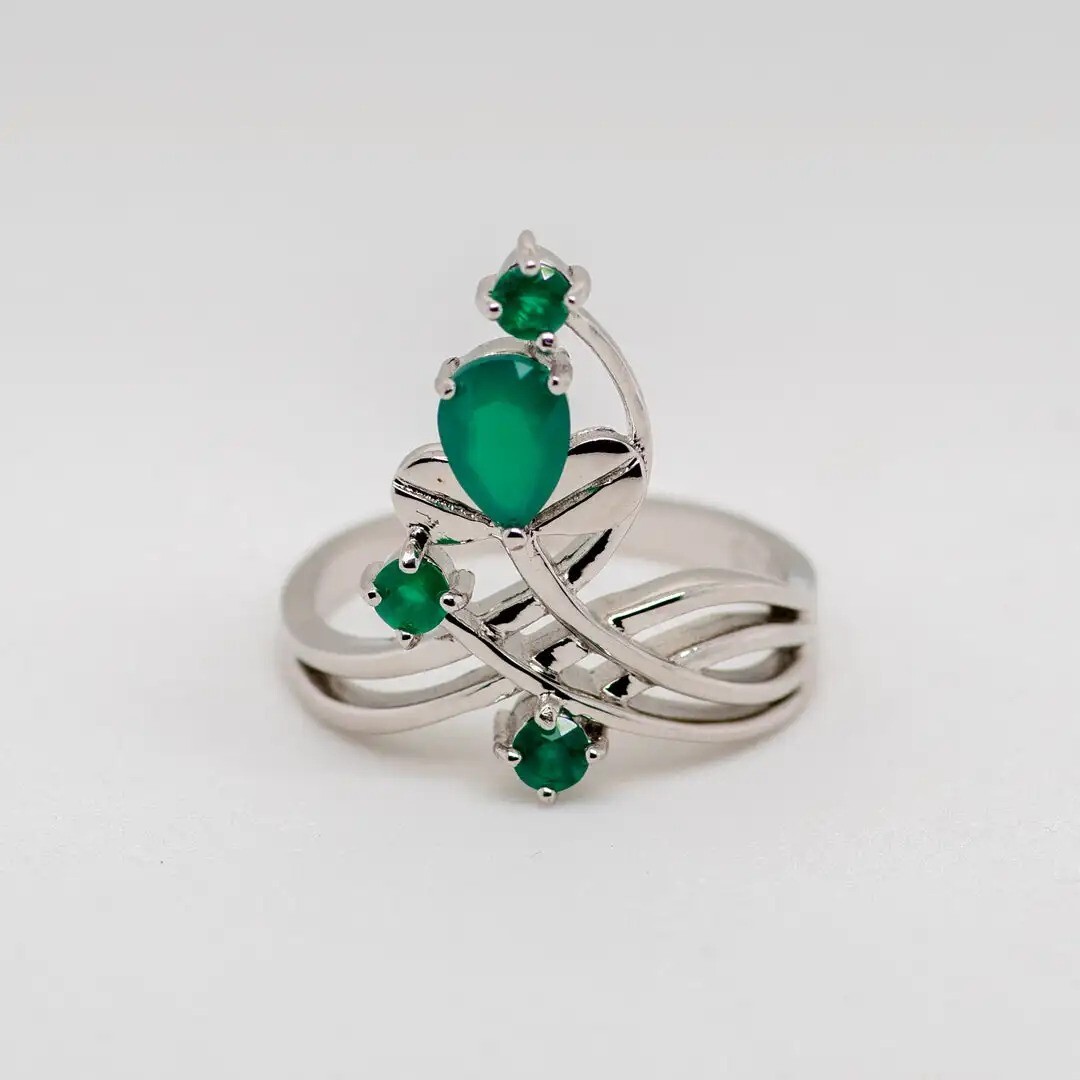 0.97Ct Natural Green Agate Gemstone 925 Sterling Silver Size 5-10
