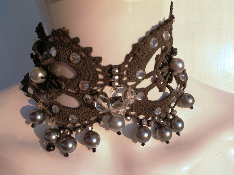 woman jewelry choker embroidered crystal pearl collar collier silver necklace