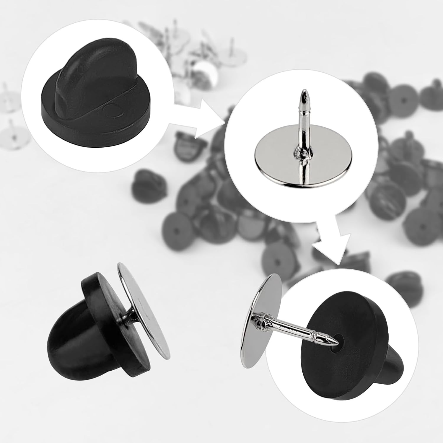 50 Pairs Pin and Backs, Backs Locking Tie Tack, Rubber Pin Backs, Tie Tacks Pins
