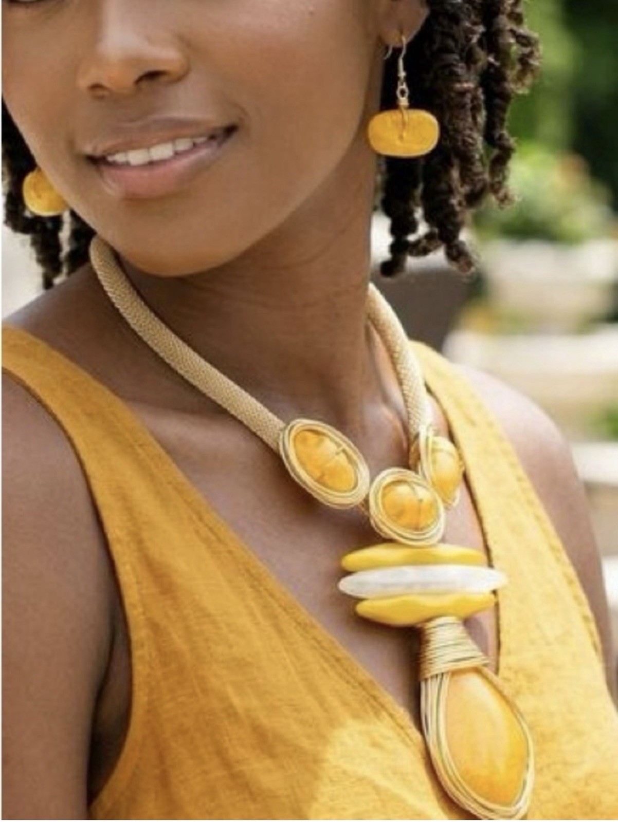 Mustard Yellow Teardrop Pendant Handmade Yellow Resin Necklace and earrings