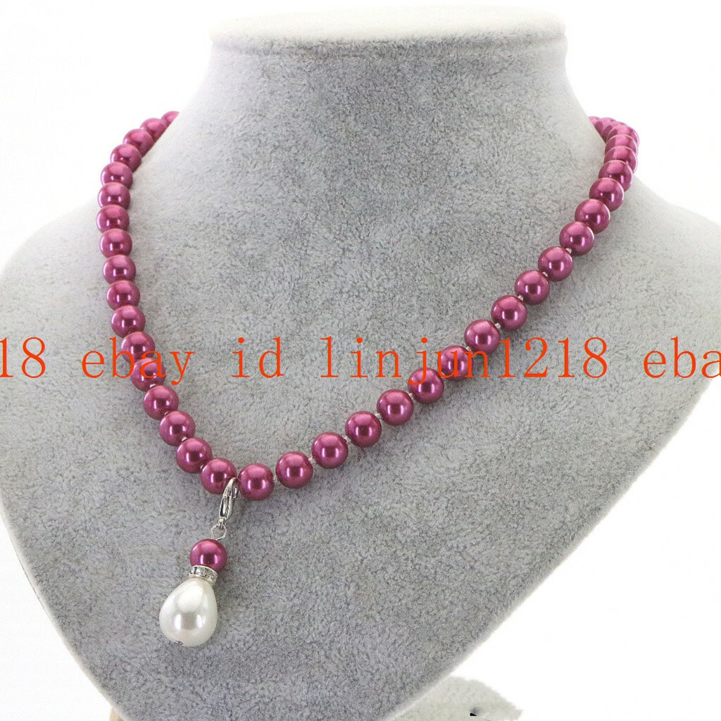 Fashion 8mm Multicolor South Sea Shell Pearl White Teardrop Pendant Neckalce 18″
