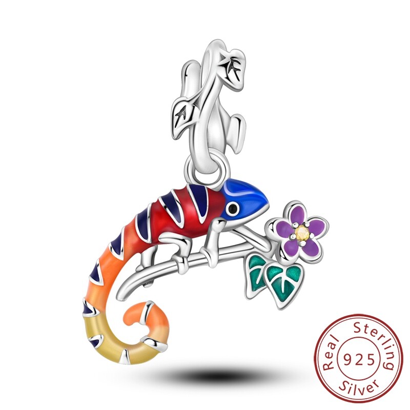MULA 925 Sterling Silver AAA CZ Charm Enamel Spring Chameleon For Women Bracelet