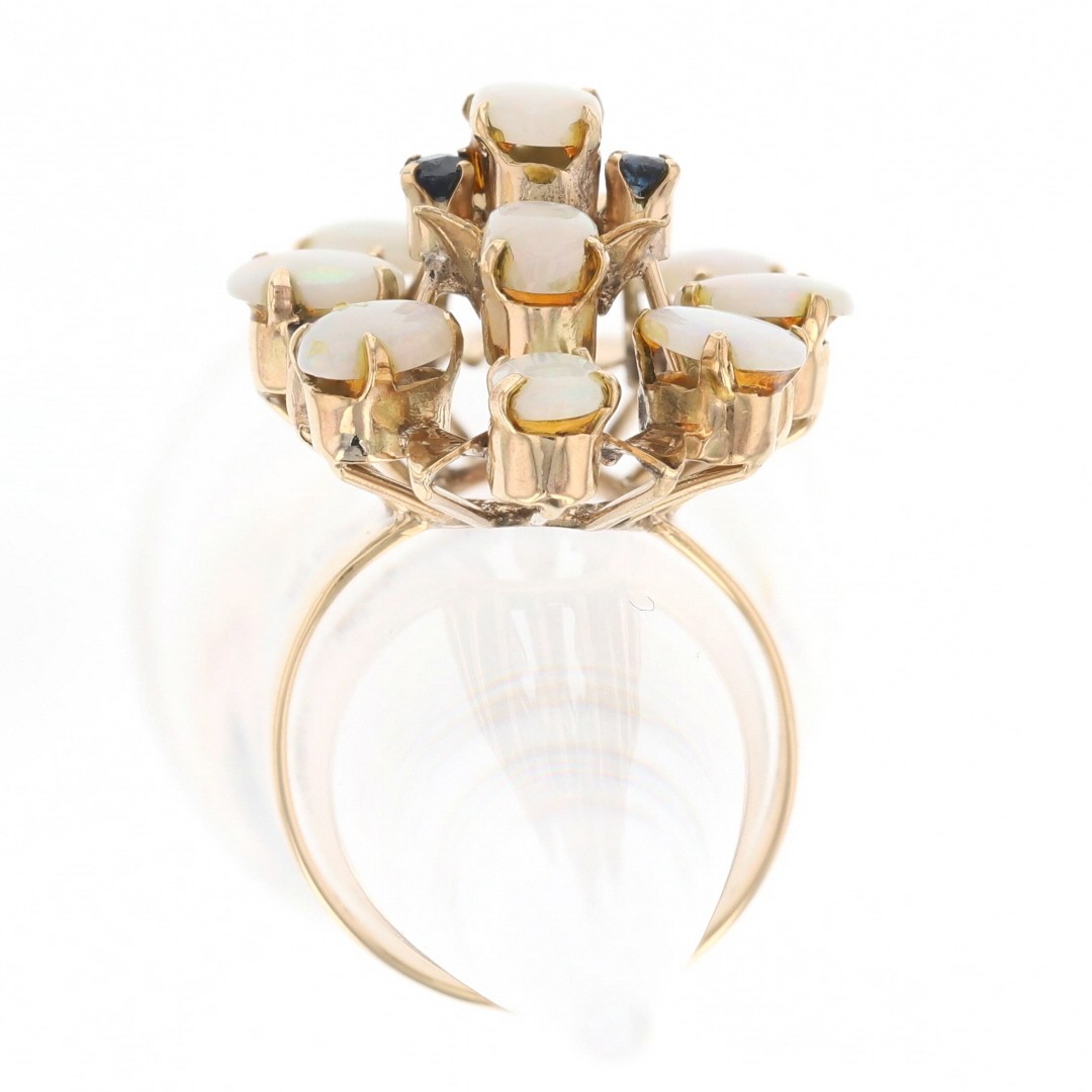 3.17ctw Cabochon Opal and Sapphire Cluster Statement Ring 10k Yellow Gold Size 6