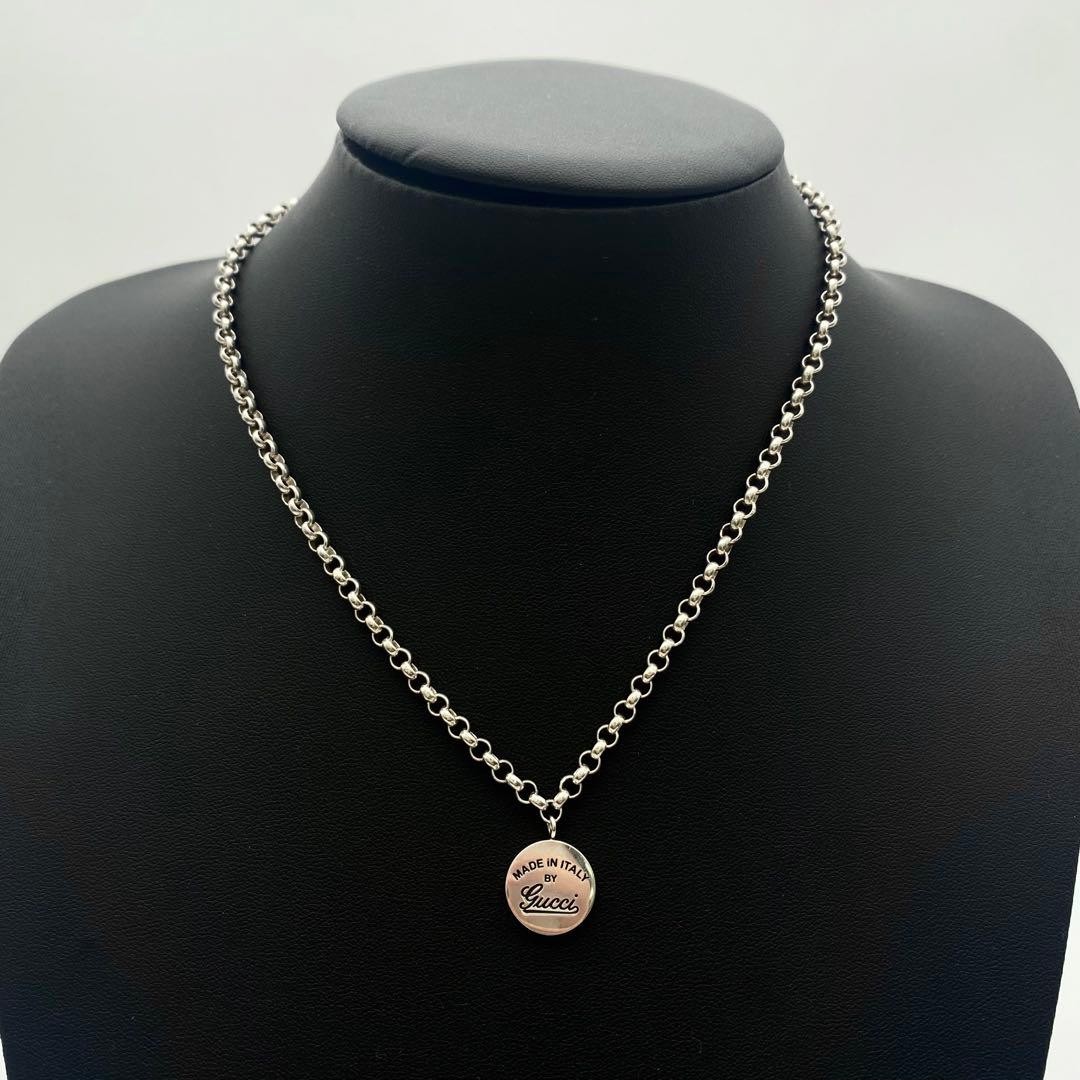 R GUCCI Gucci Silver Chain Necklace Stamped. Charm 925