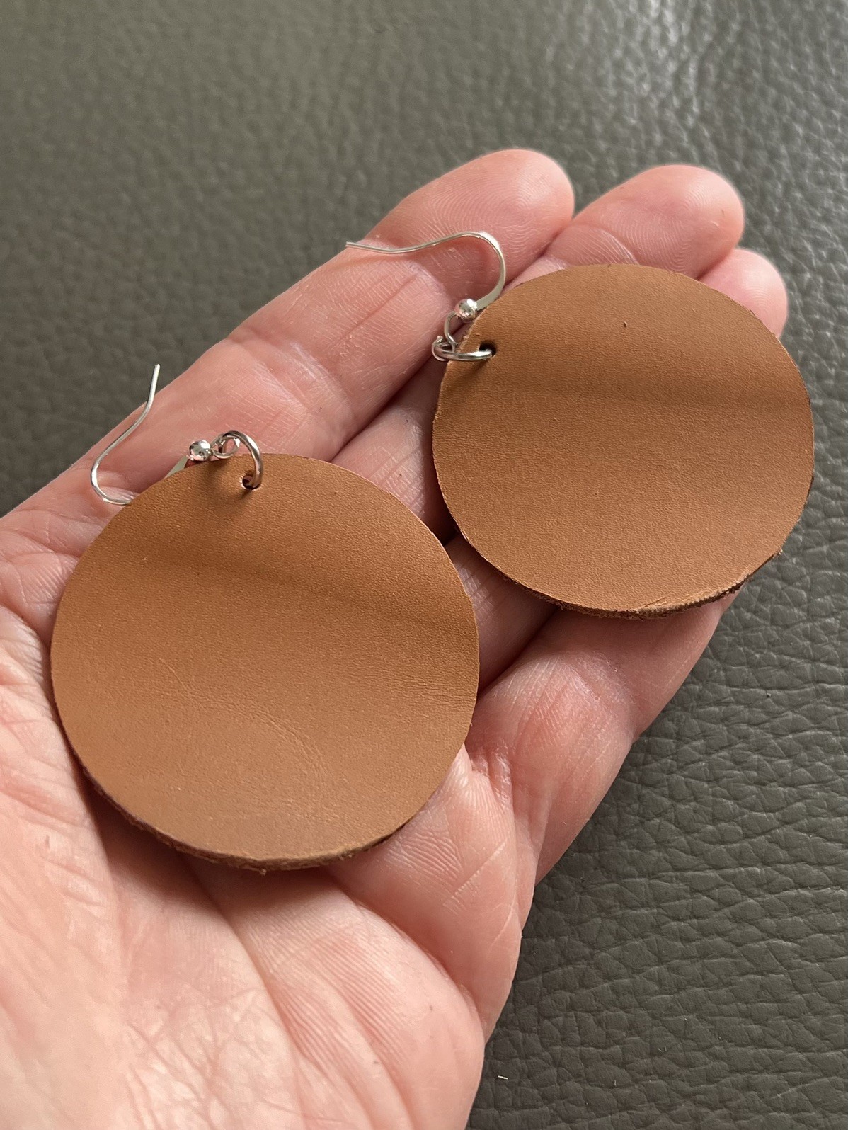 Handmade Camel Brown Leather Statement Earrings Genuine Leather Modern Earrings