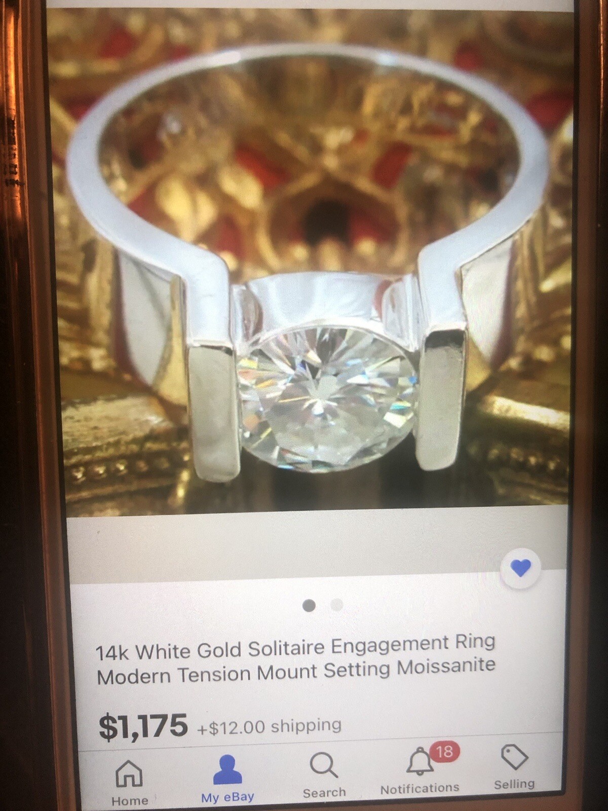 $2,000 14k White Gold Solitaire Engagement Ring Modern Tension Mount Setting 9g