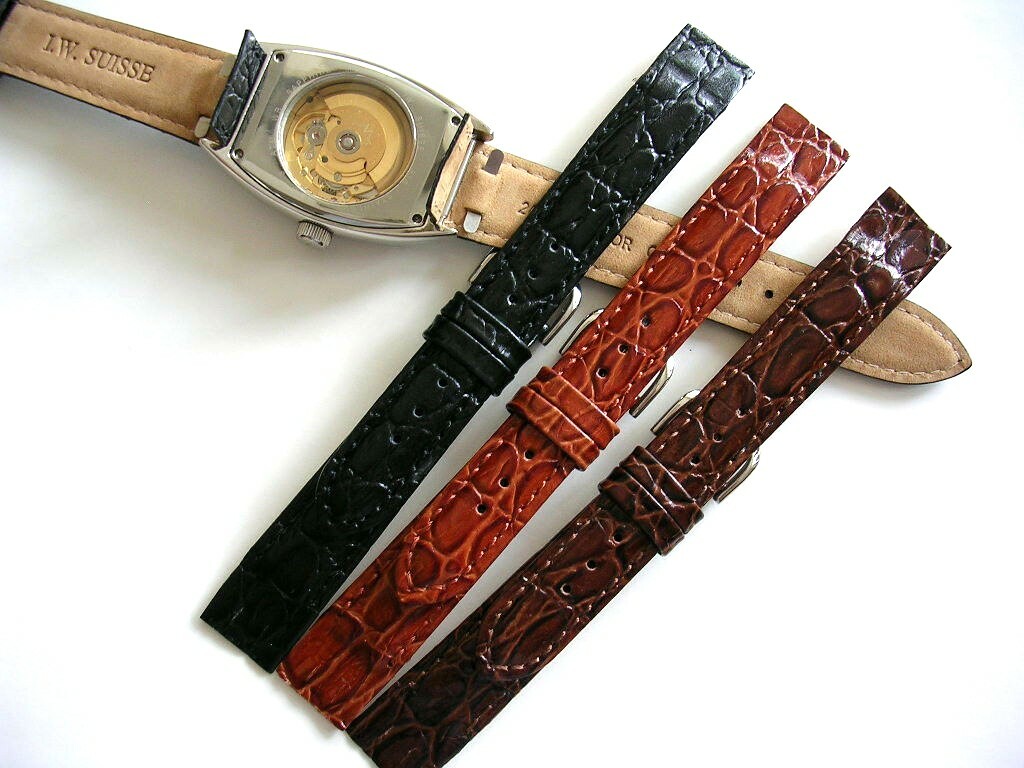 17mm Black Open End Alligator Calf wire lug watch band IW SUISSE 16 18 19 20 usa