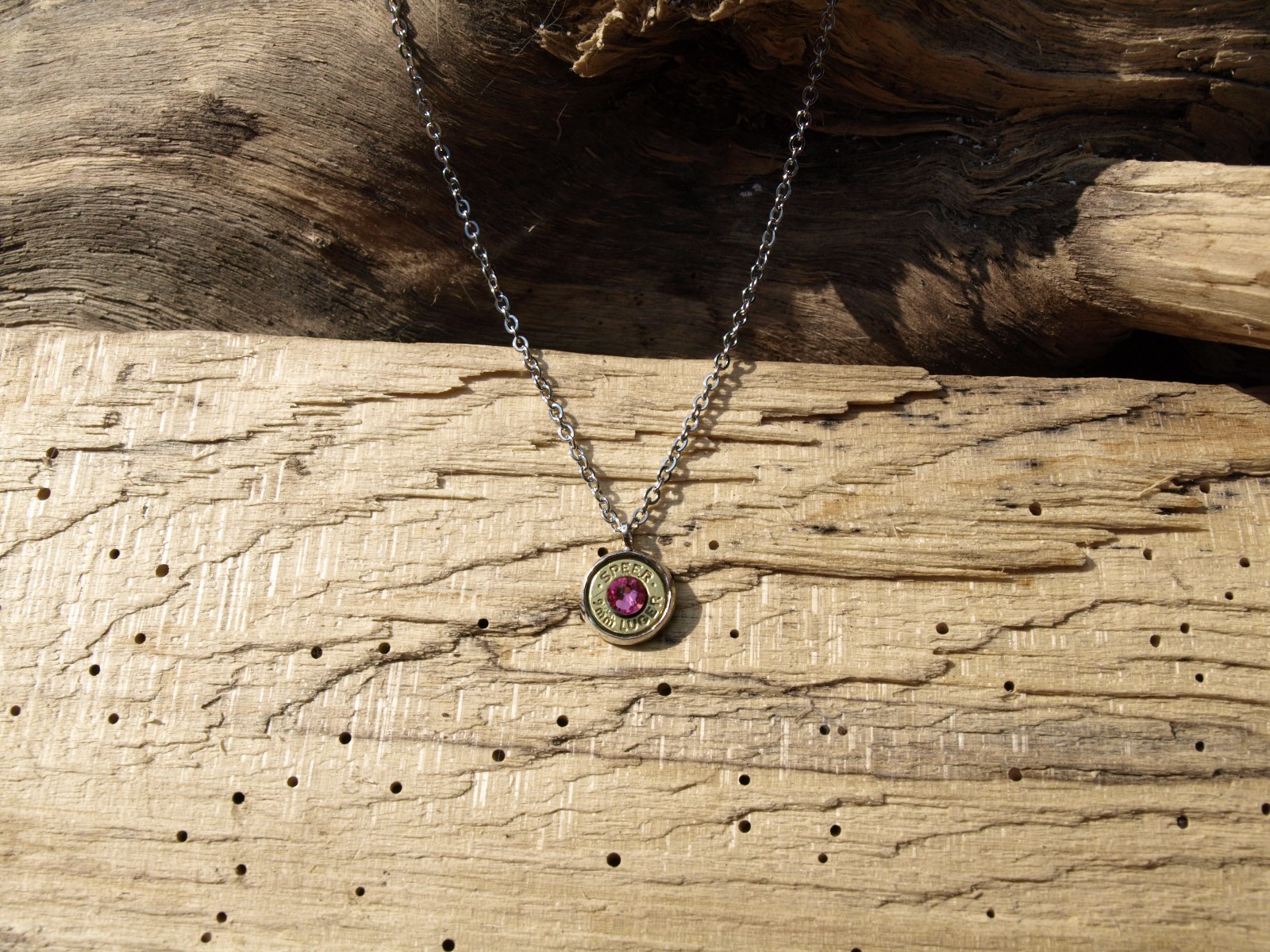 Handmade 9mm Bullet Necklace. Optional Glass Crystal