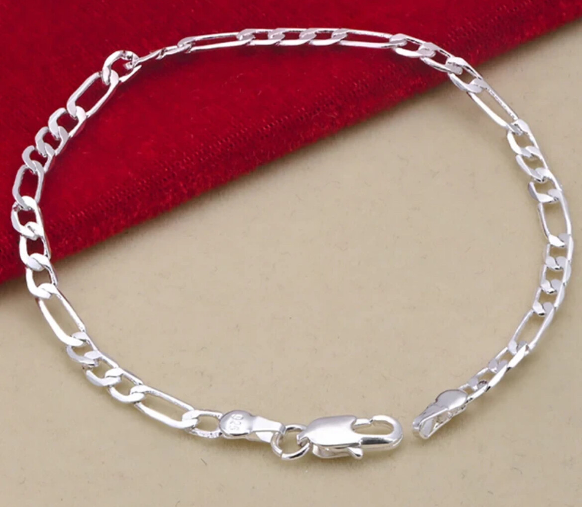 Women’s 925 Sterling Silver 4mm Wide Classic Chain Link Necklace & Bracelet Set