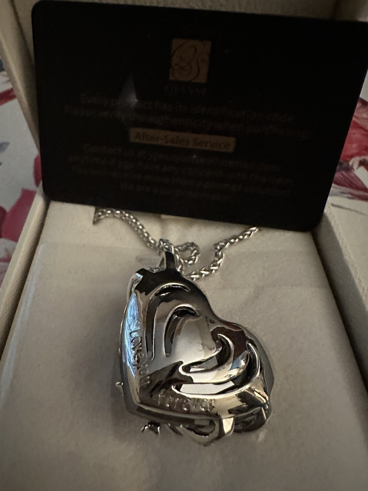 Qianse Swarovski Blue Heart of the Sea Pendant W Bow “Love You Forever” Necklace