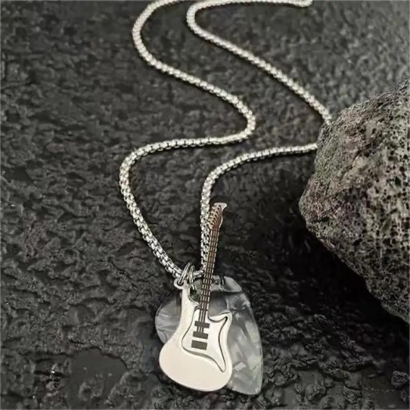 Hip-hop Guitar Pendant Necklace Titanium Steel Punk Guitar Chain Choker Trendy V