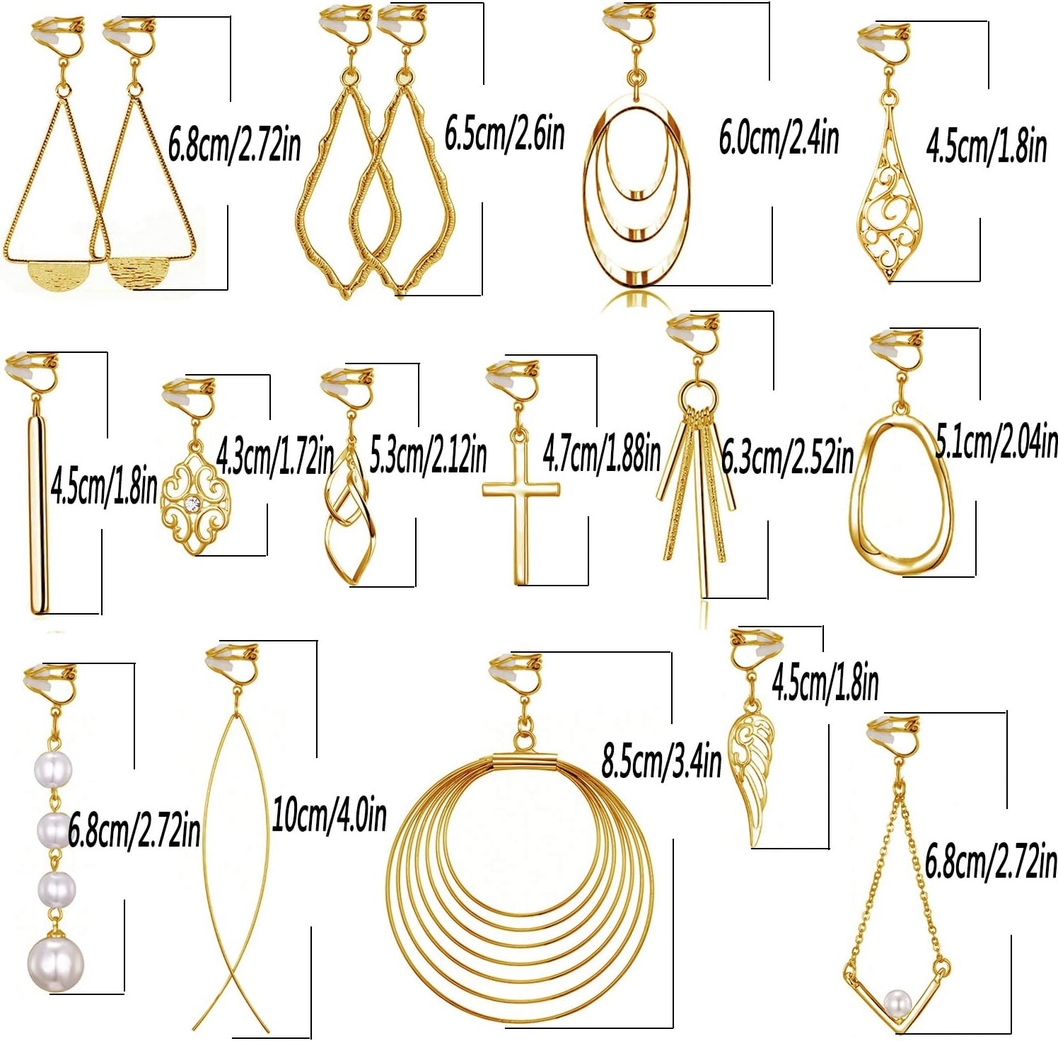 15 Pairs Gold Clip on Earrings for Women Fashion,Lightweight Fake Earrings Set