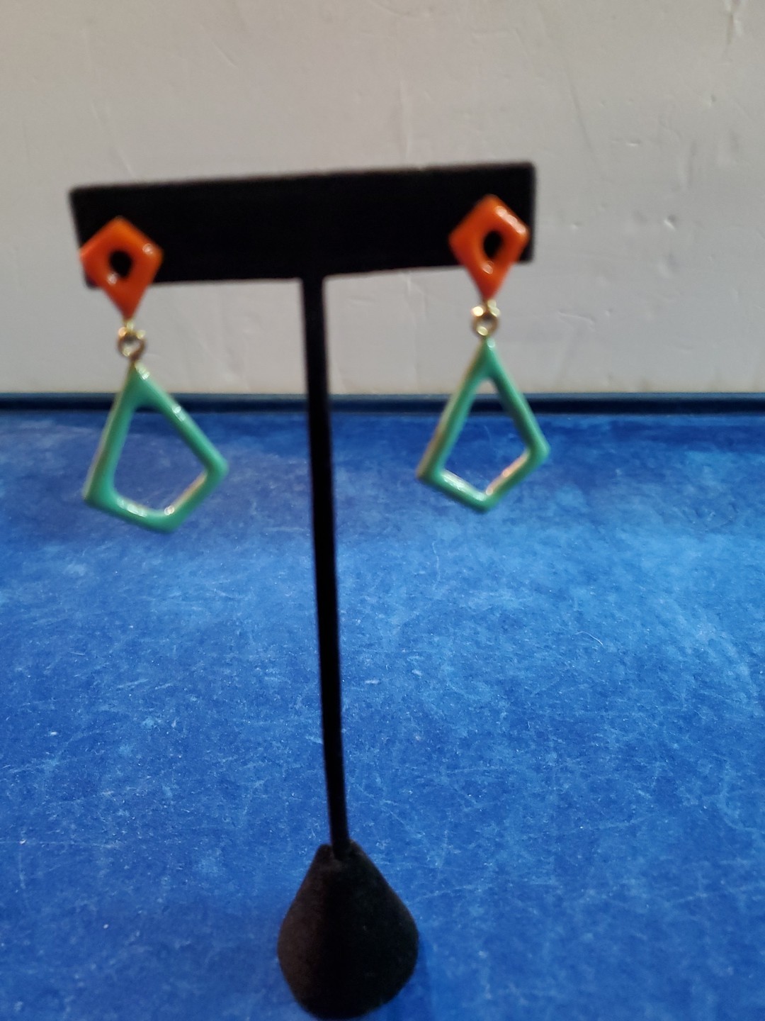 Metal And Enamel Earrings Green And Orange
