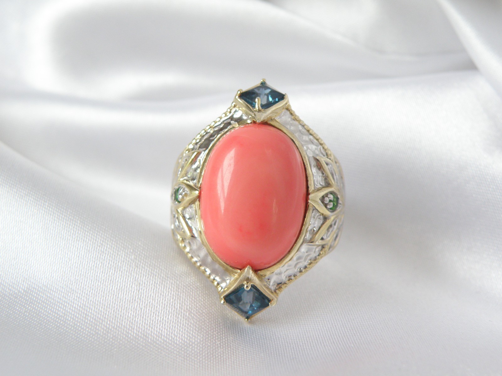 Gems en Vogue Michael Valitutti Sterling Silver 925 Pink Coral Statement Ring 10
