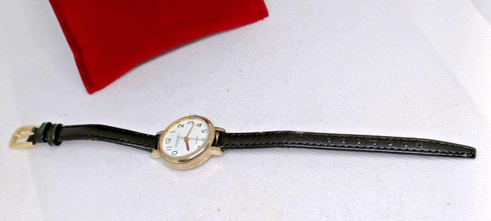 CONSTANT Women’s Gold Tone Black Leather Strap Quartz Watch – Working