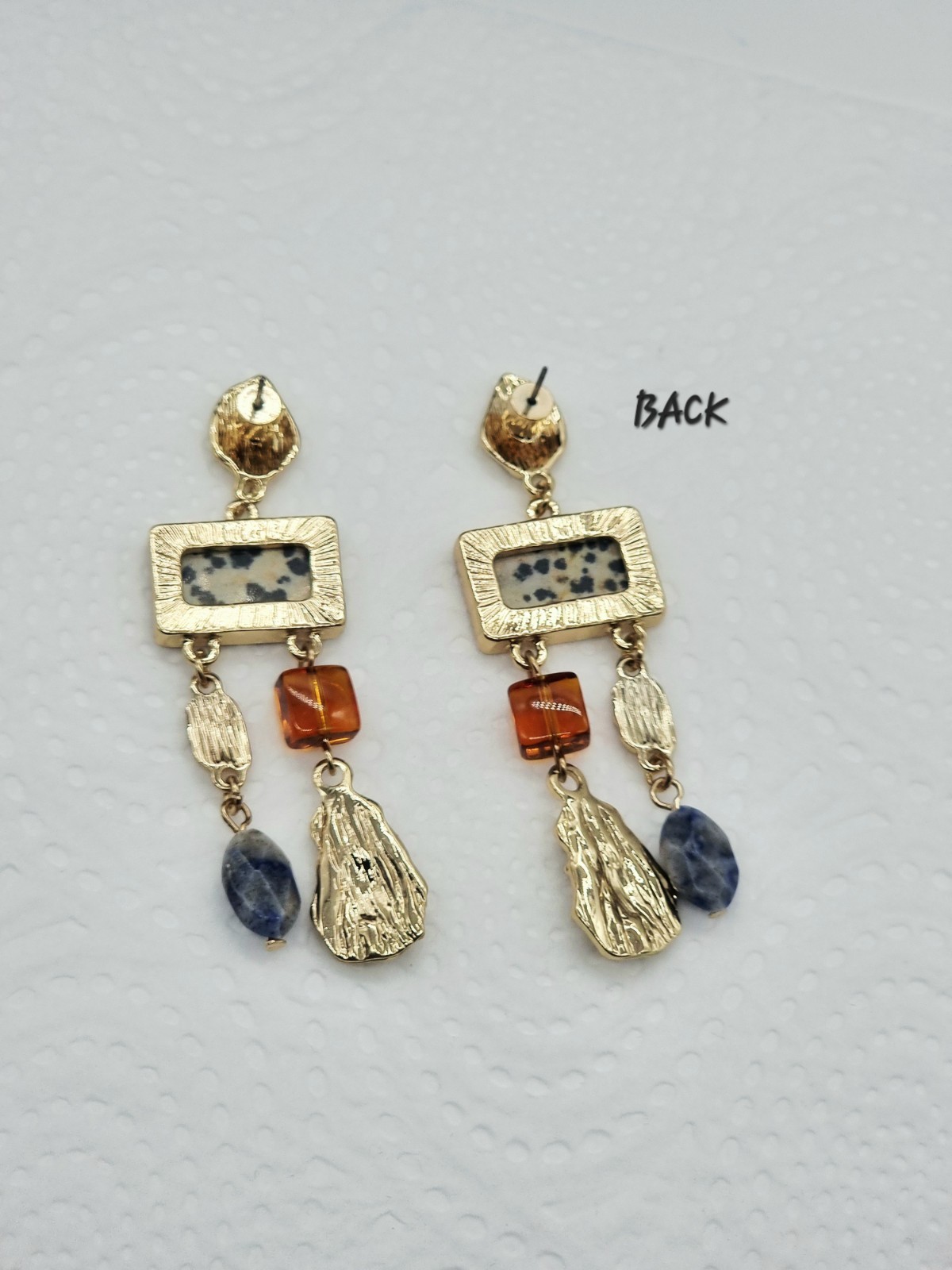 Per Una M&S Multi-Stone Chandelier Drop Earrings Dalmatian Jasper Sodalite 7cm