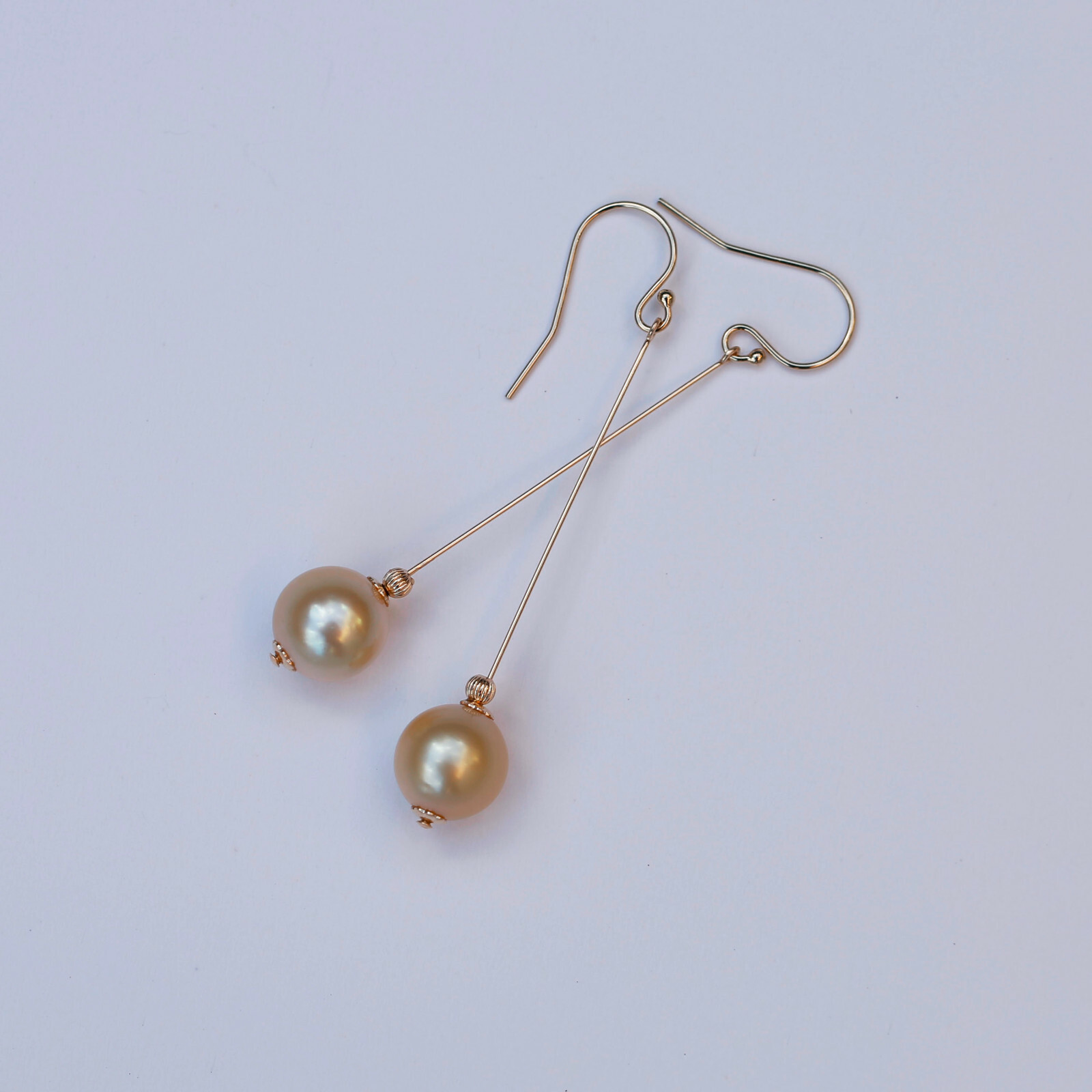 9.5-10mm natural high luster Australia gold seawater Pearl 14KGF Earring 57mm #2