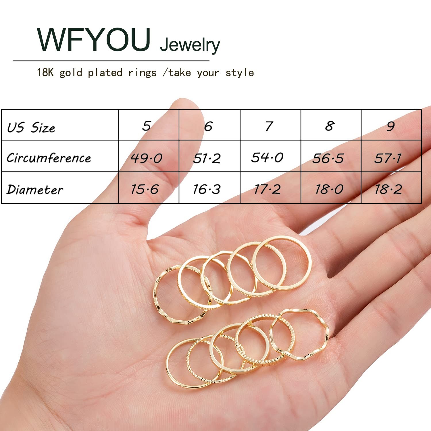 10 Pcs 1-2mm 18K Gold Plated Simple Rings for Women Band Knuckle Stacking Mid…