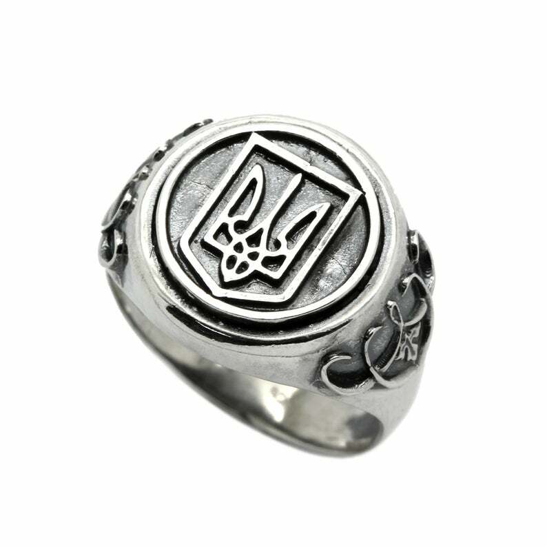 Ukrainian Trident Tryzub Sterling Silver Ring Signet, Size from 6 to 13US