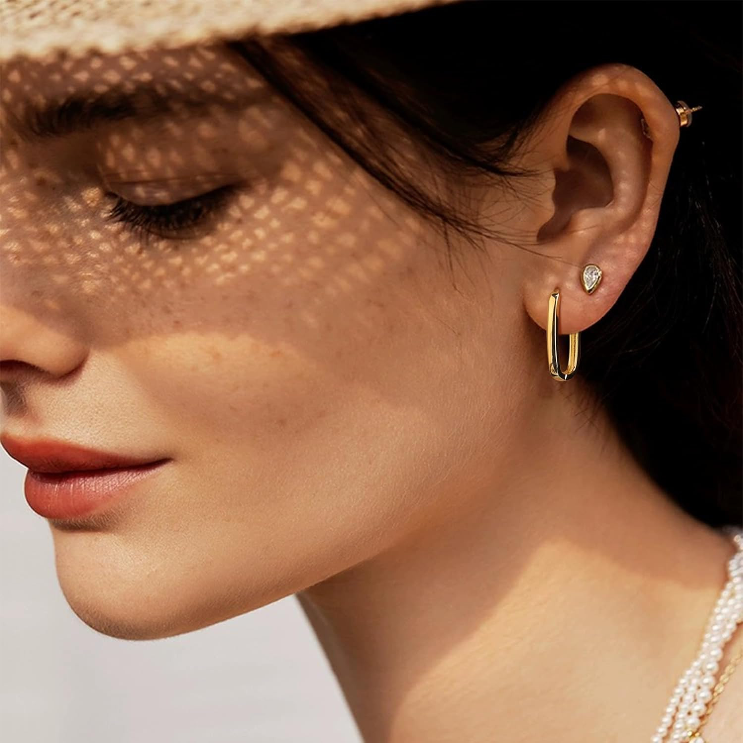 Silver Hoop Earrings for Women Trendy Rectangle Gold Hoop Earrings U Shape | Geo