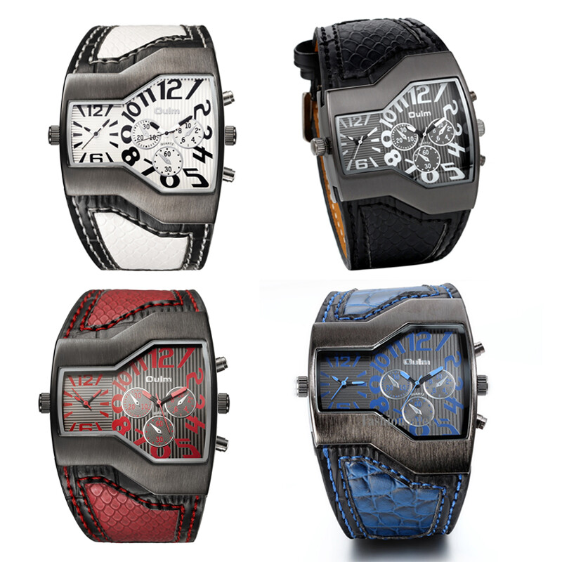 Men’s Military Sports Two Time Zones Big Dial Leather Band Quartz Wrist Watch US