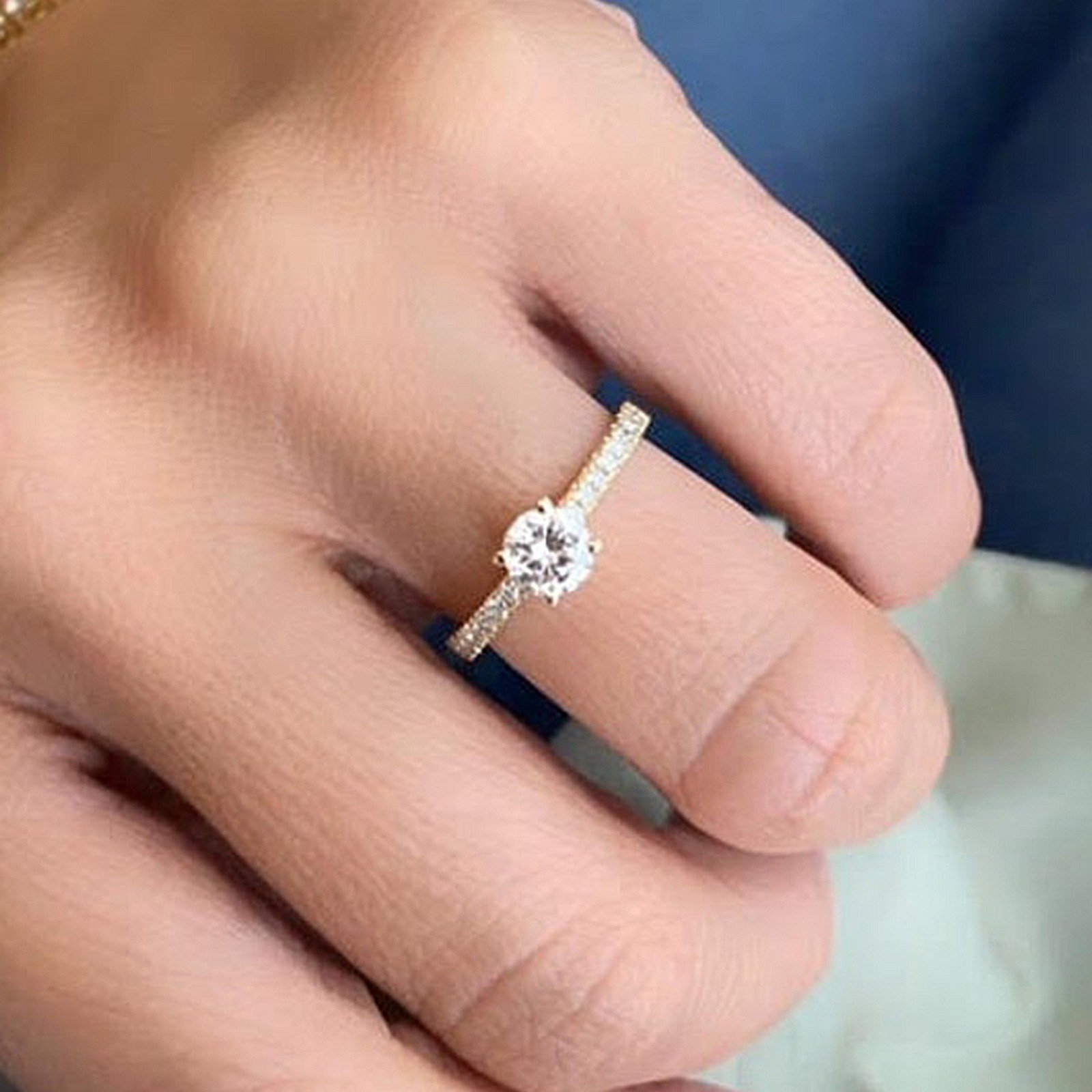 Diamond Ring Engagement Gold Lab Grown 14K Yellow E F VVS GLI Round 0.80 Carat