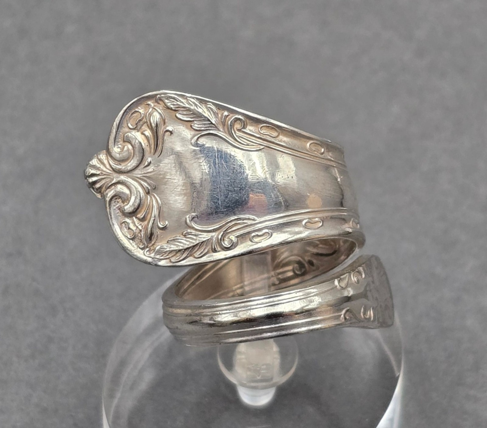 Vintage Silver Plate Wrap Spoon Ring Size 7 Upcycled Flatware Statement Band