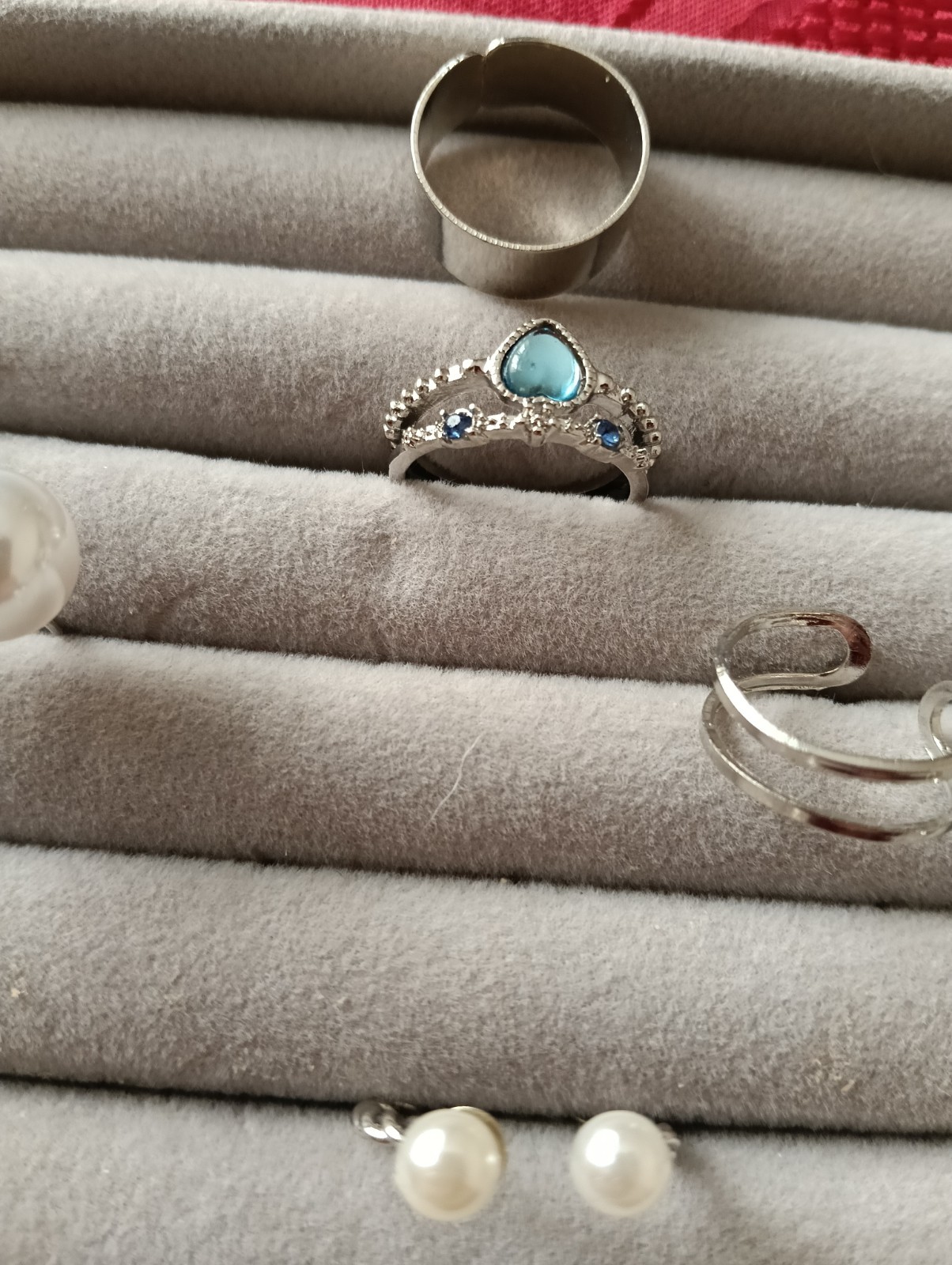 9 x Collection Various Style Silver Coloured Costume Rings free Size