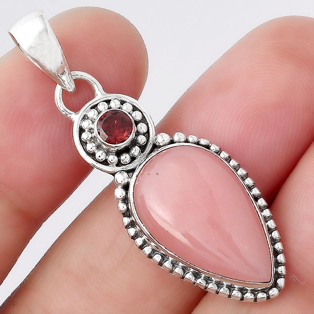 Guava Quartz – Brazil and Garnet 925 Sterling Silver Pendant Jewelry P-1500