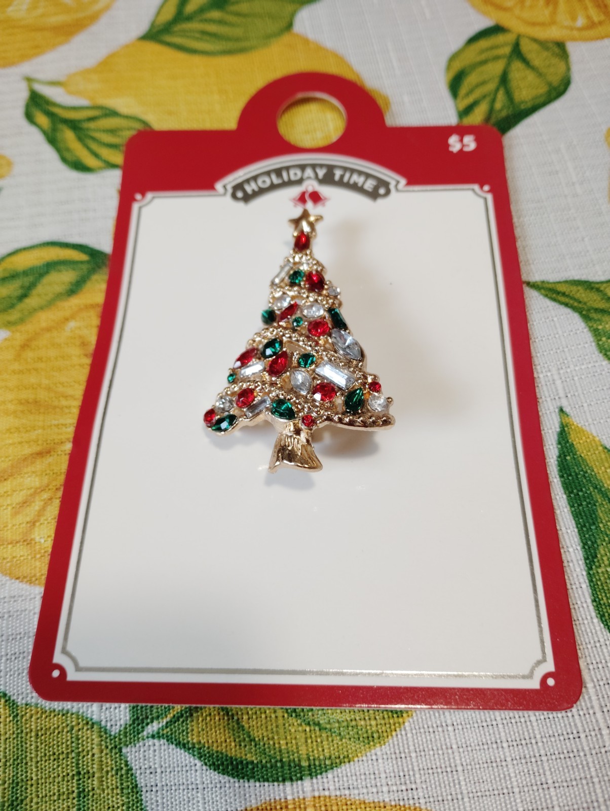 Holiday Time Beautiful Goldtone Christmas Tree Pin, 2.5″, NEW