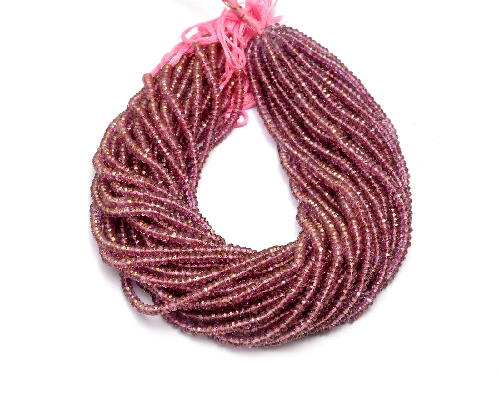 Pink Topaz Crystal Faceted Rondelle Beads, Pink Topaz Beads, Pink Topaz Handmade