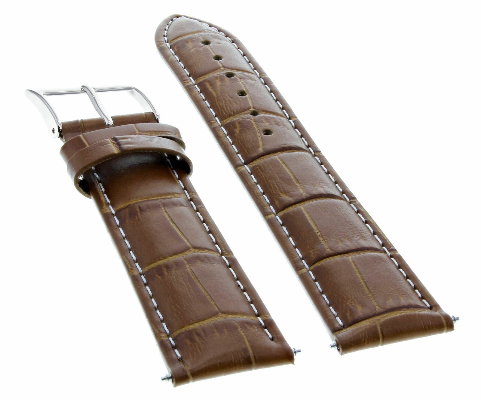 18mm Light Brown Leather Replacement Watch Strap White Stitching For Rolex
