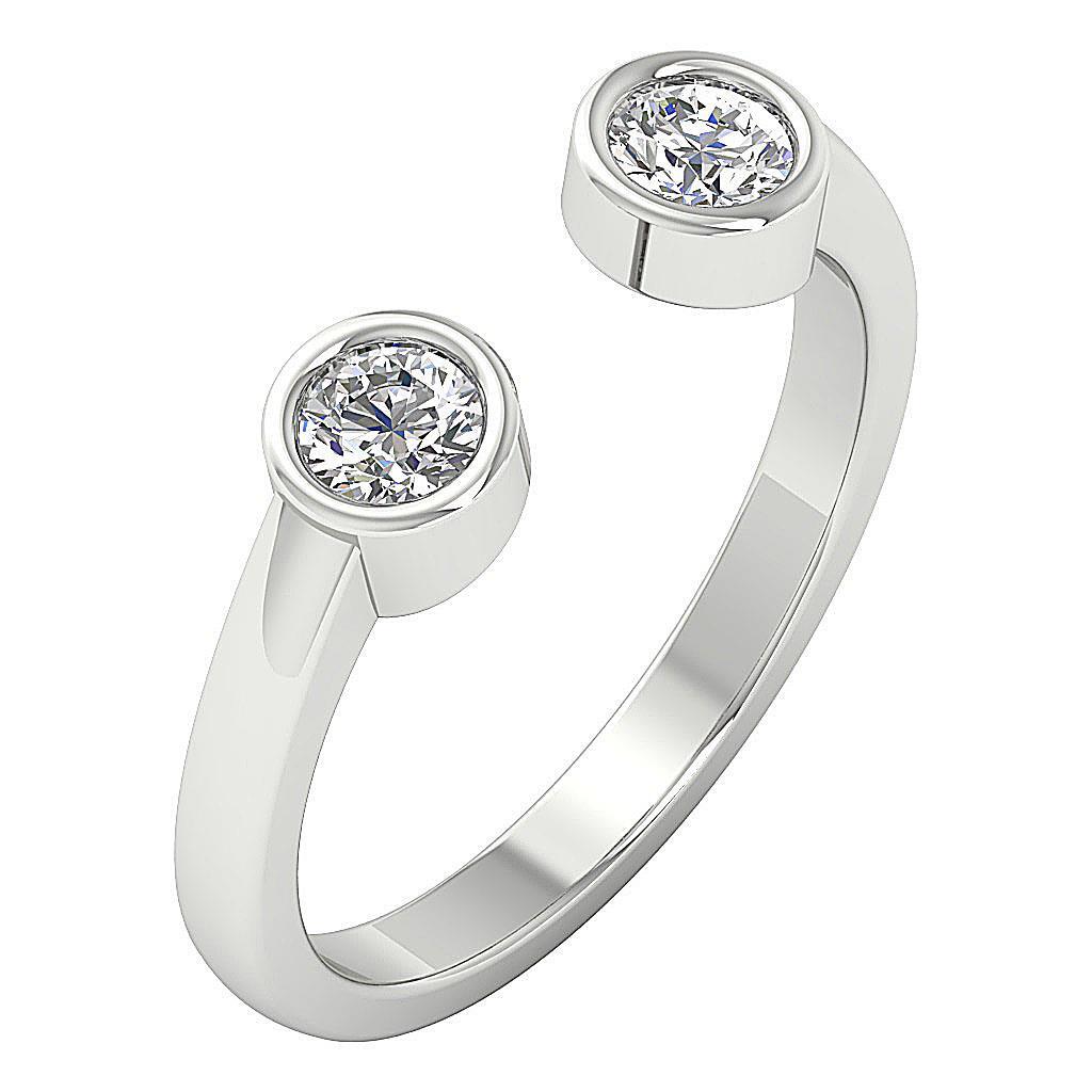 Forever Us Two Stone VS F 0.55Ct Lab Grown Diamond Ring Bezel Set 14k White Gold