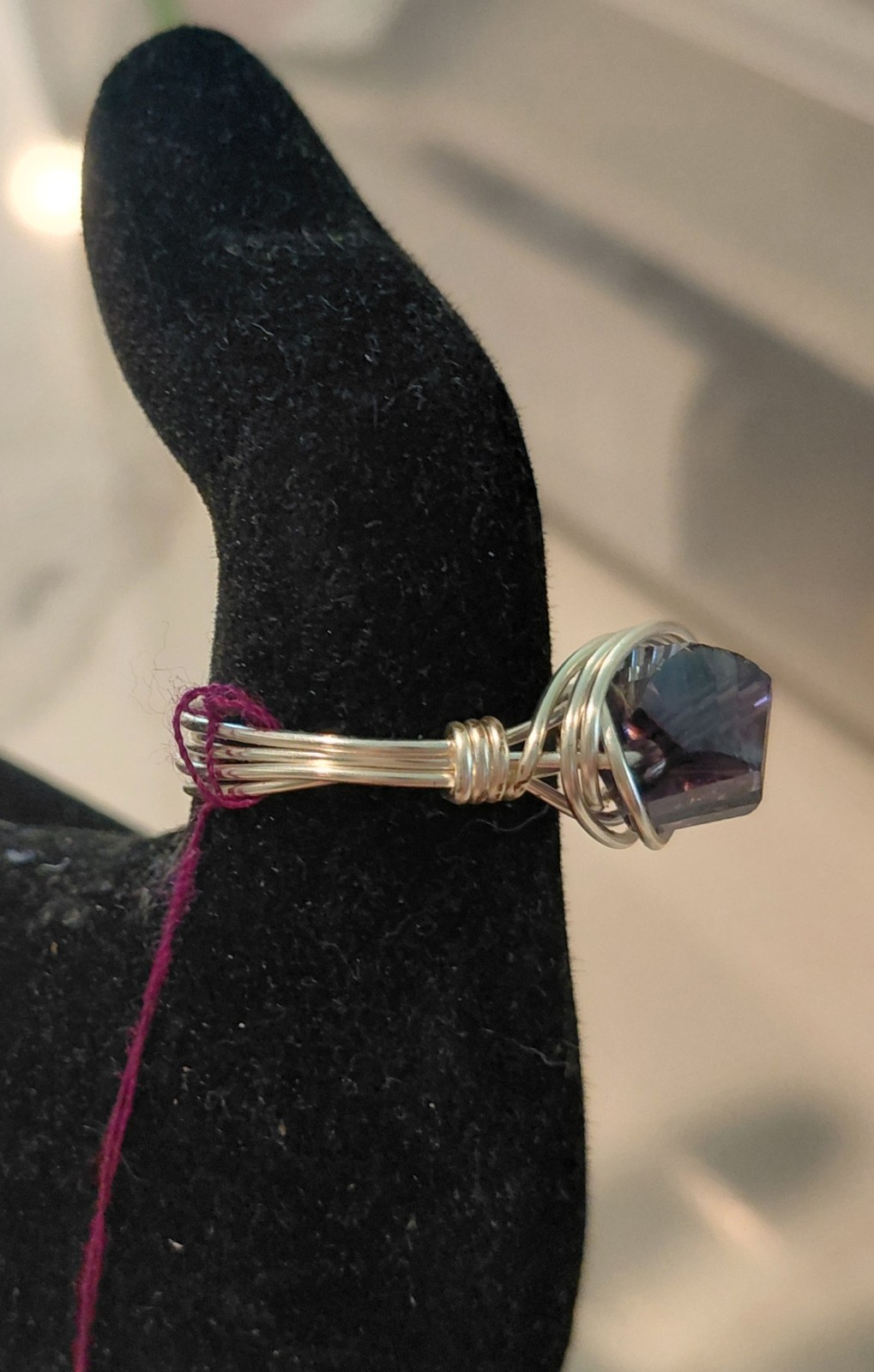 Silver Plated Copper Wire Wrapped Labrodorite Bead Ring Size 7
