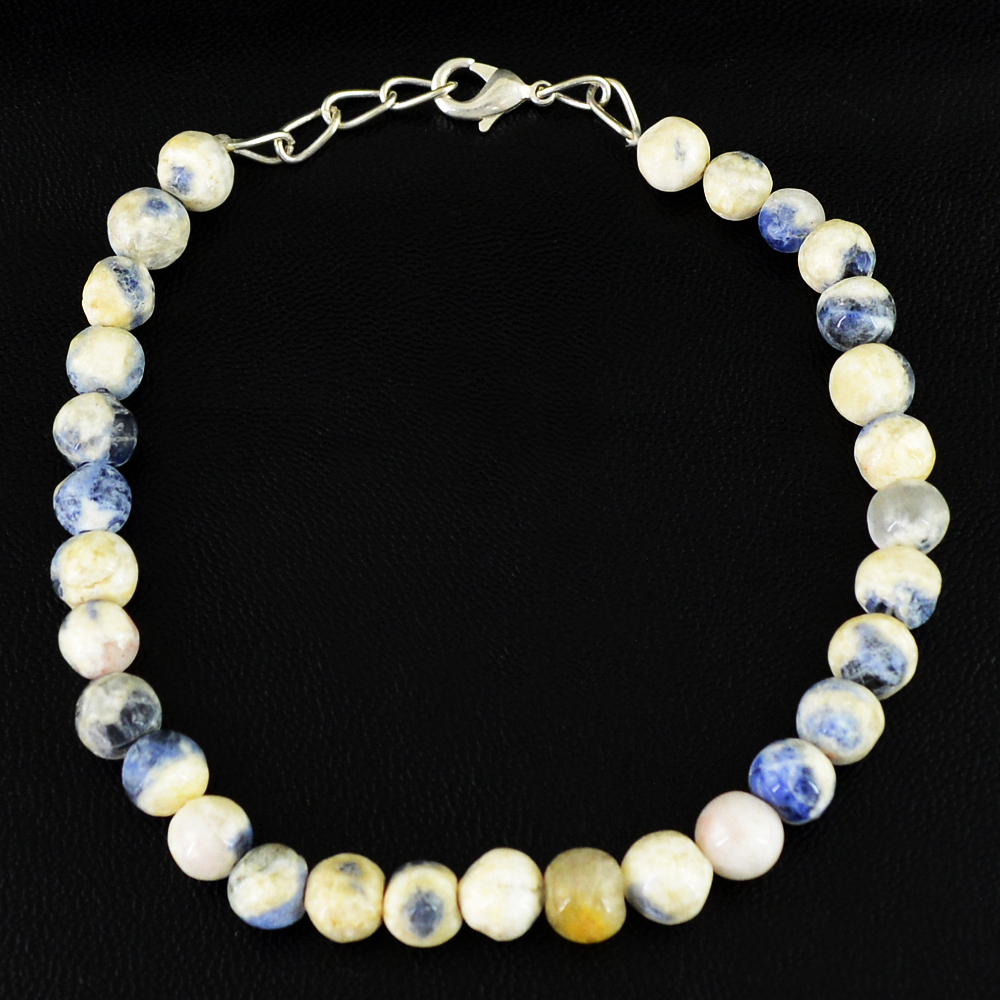 STYLISH 76.50 CTS EARTH MINED ROUND SHAPE RICH BLUE SODALITE BEADS BRACELET