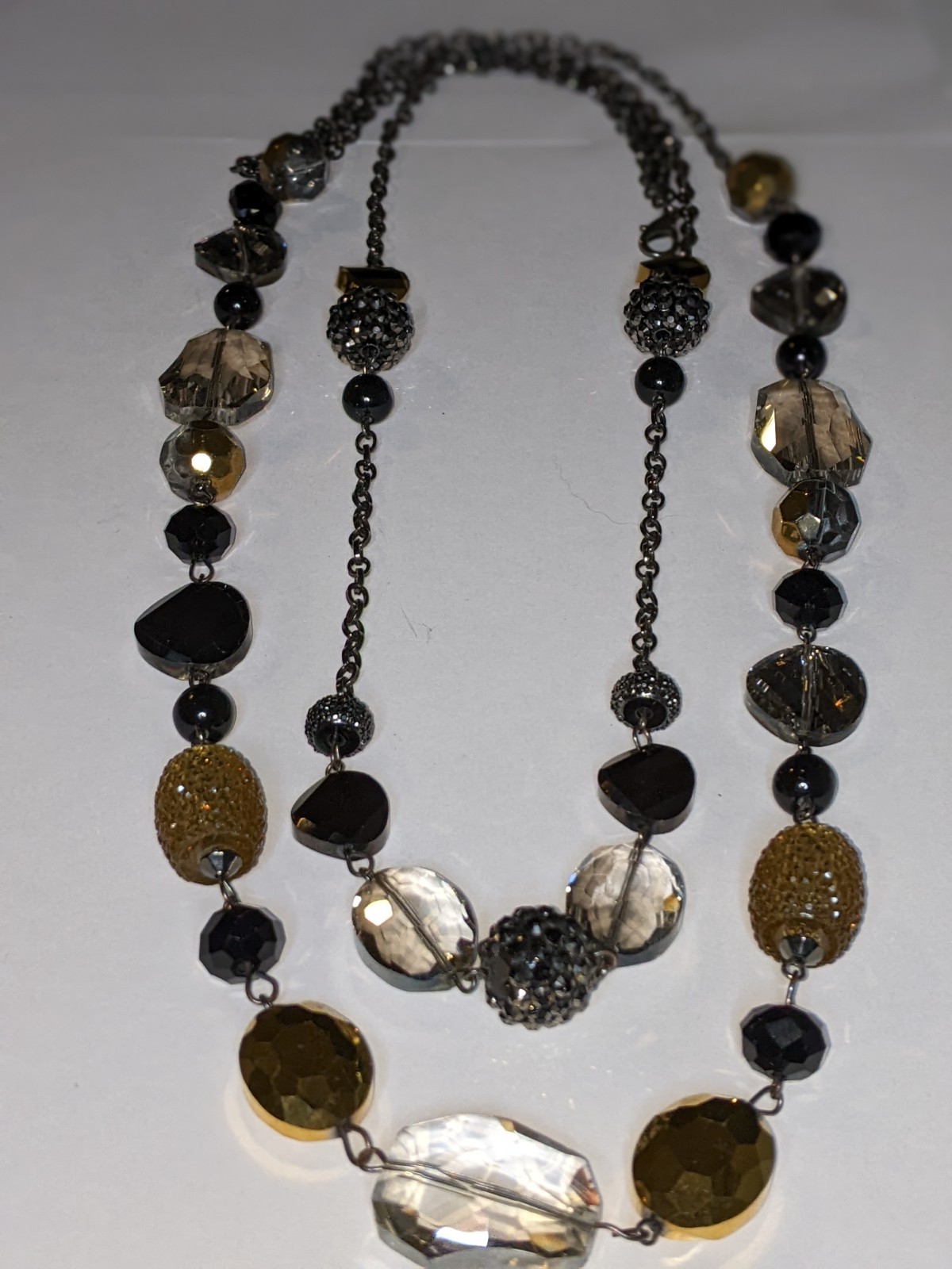 Women Necklace 2 Strand Black Gray Yellow Beads Stone Costume Jewelry Statement