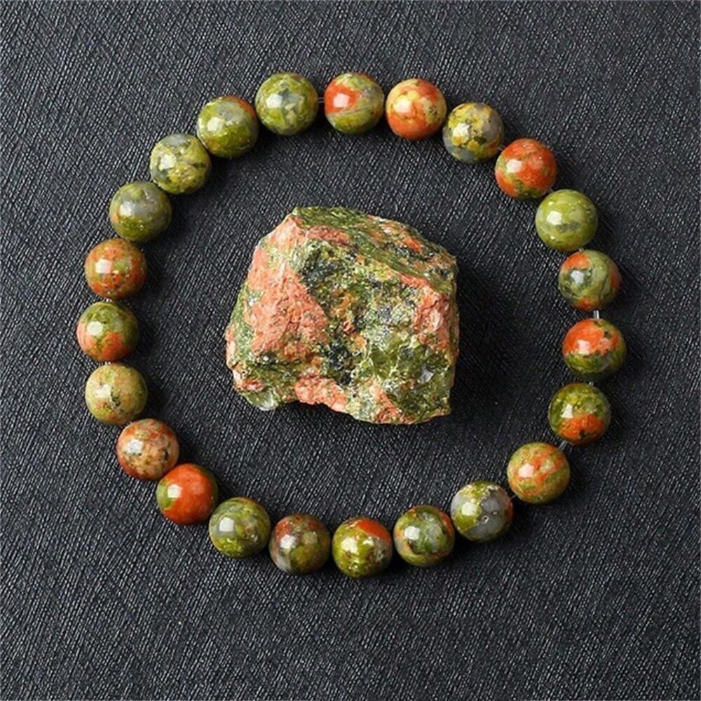 Unakite Jasper Genuine Bracelet ~ 7.5 Inches ~ 8mm Round Beads