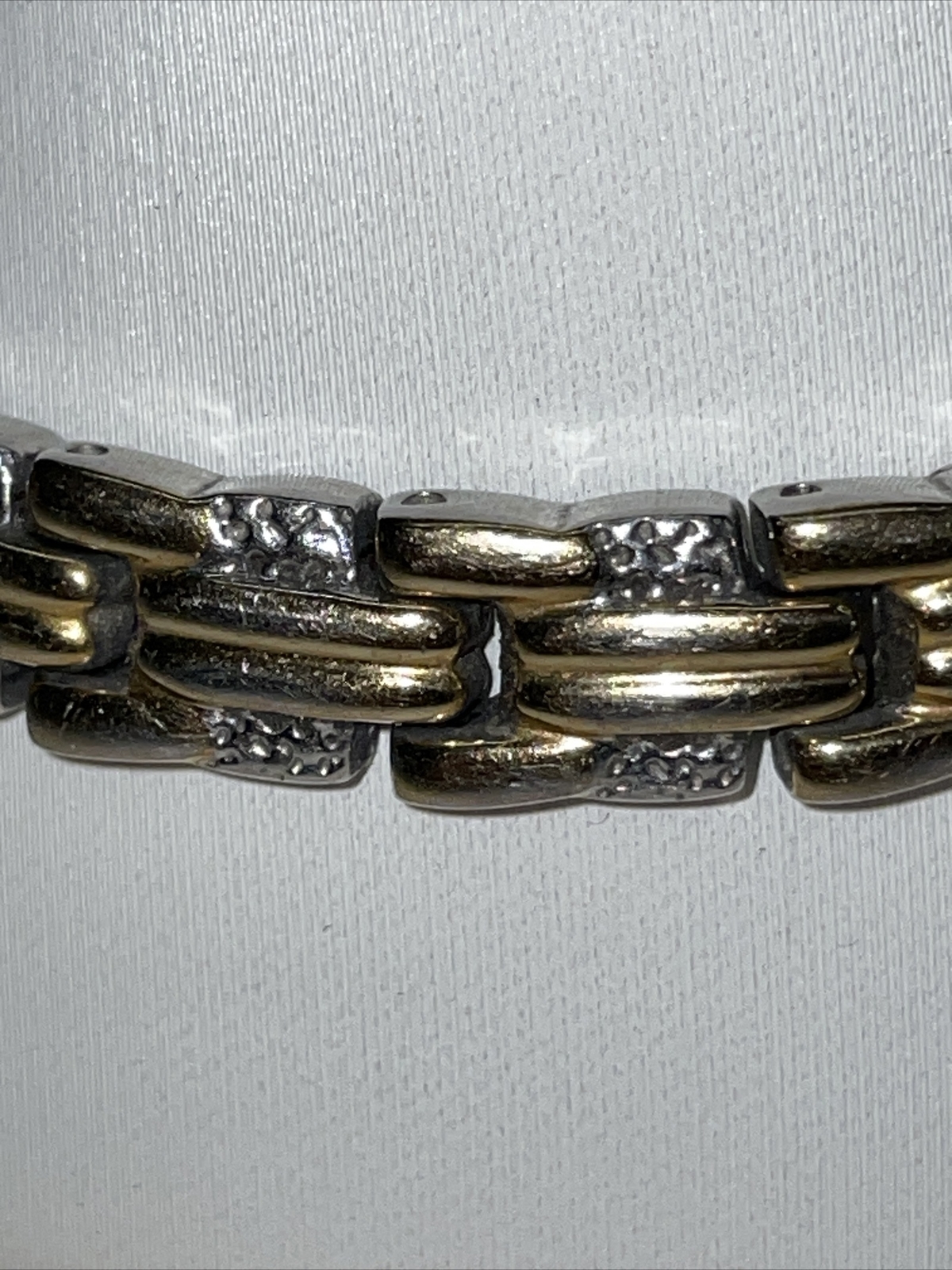 FDP Stainless Steel Magnetic Link Bracelet Silver And Gold Tone Long VTG A268