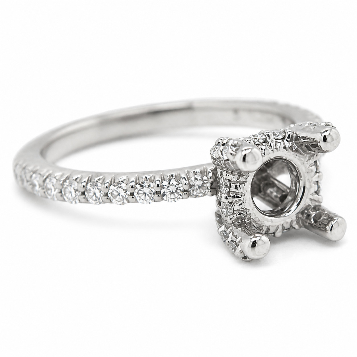 14K White Gold Diamond Halo Semi Mount Ring for 7mm Center | 0.70ct H SI
