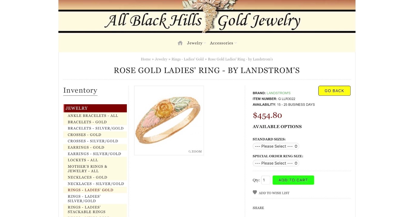 Black Hills Gold 10k Landstrom’s Yellow Rose Leaves Ring Size 8